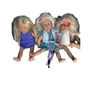 Lot 3 x Our Generation Battat Vinyl & Soft Body Dolls Blonde Blue Eyes 18"